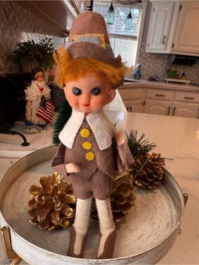 🦃 Vtg 1950s LeeWards Thanksgiving Pilgrim Pixie Elf Doll - MCM Japan